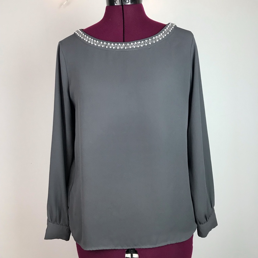 Gray loft long sleeve blouse
